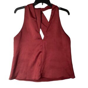 EXPRESS Sleeveless V-Neck Blouse Women Medium Rust Red Lightweight Wide Straps